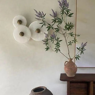 Contemporary Alabaster Round Living Room White Wall Sconce Zawala Image - 3