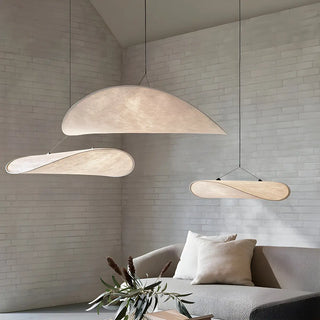 ZOWALA - Contemporary Dining Room White Curved Fabric Pendant Light Image - 4