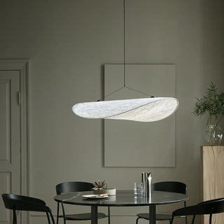 ZOWALA - Contemporary Dining Room White Curved Fabric Pendant Light Image - 7