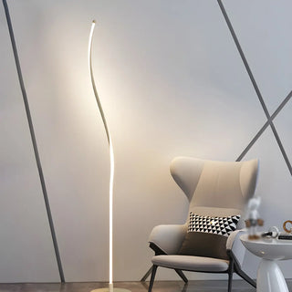 Minimalist White Curved LED Living Room Floor Lamp Zawala Image - 11