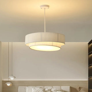 ZOWALA - White Fabric Living Room Adjustable Height Drum Chandelier Image - 2