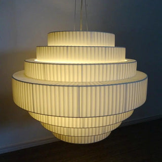 ZOWALA - Tiered White Fabric Adjustable Height Drum Chandelier Image - 10
