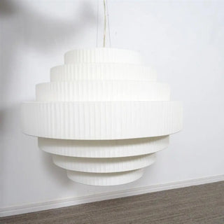 ZOWALA - Tiered White Fabric Adjustable Height Drum Chandelier Image - 11