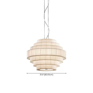 ZOWALA - Tiered White Fabric Adjustable Height Drum Chandelier #size