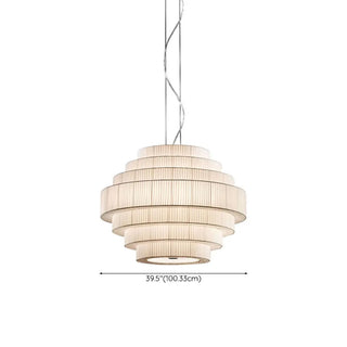 ZOWALA - Tiered White Fabric Adjustable Height Drum Chandelier Image - 15