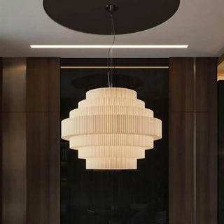 ZOWALA - Tiered White Fabric Adjustable Height Drum Chandelier Image - 5
