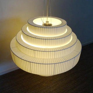ZOWALA - Tiered White Fabric Adjustable Height Drum Chandelier Image - 9