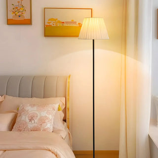 Classic White Pleated Shade Metal LED Floor Lamp Zawala Image - 1