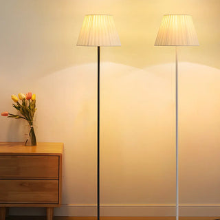 Classic White Pleated Shade Metal LED Floor Lamp Zawala Image - 5