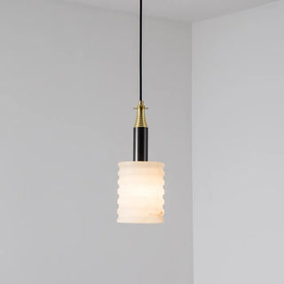ZOWALA - Contemporary Cylinder Stone Bedroom White Pendant Light Image - 12