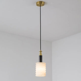 ZOWALA - Contemporary Cylinder Stone Bedroom White Pendant Light Image - 15
