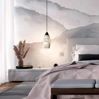 ZOWALA - Contemporary Cylinder Stone Bedroom White Pendant Light Image - 19