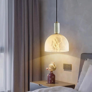 ZOWALA - Contemporary Cylinder Stone Bedroom White Pendant Light Image - 2