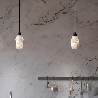 ZOWALA - Contemporary Cylinder Stone Bedroom White Pendant Light Image - 20