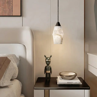 ZOWALA - Contemporary Cylinder Stone Bedroom White Pendant Light Image - 3