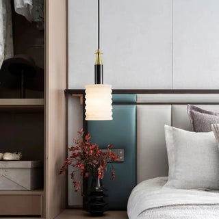 ZOWALA - Contemporary Cylinder Stone Bedroom White Pendant Light Image - 4