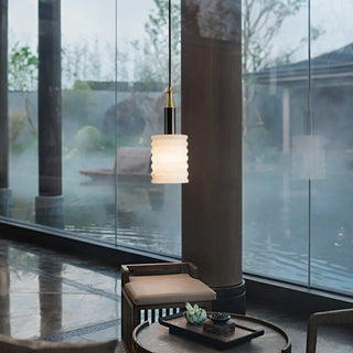 ZOWALA - Contemporary Cylinder Stone Bedroom White Pendant Light Image - 6