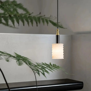 ZOWALA - Contemporary Cylinder Stone Bedroom White Pendant Light Image - 7