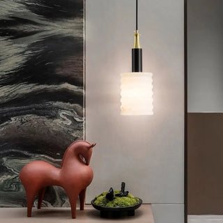 ZOWALA - Contemporary Cylinder Stone Bedroom White Pendant Light Image - 8