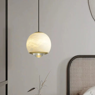 ZOWALA - Contemporary Globe Marble Bedroom White Pendant Light Image - 4