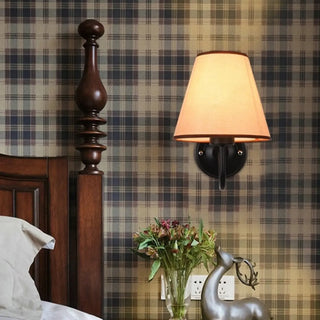 Rustic Black Cone Fabric Shade Bedroom Wall Sconce Zawala Image - 3