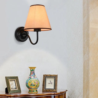 Rustic Black Cone Fabric Shade Bedroom Wall Sconce Zawala Image - 4