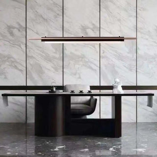ZOWALA - Contemporary Wood Black Metal Linear Island Light Image - 2