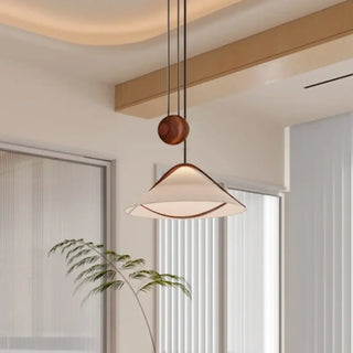 ZOWALA - Contemporary Cone Fabric Wood Bedroom Walnut Pendant Light Image - 1