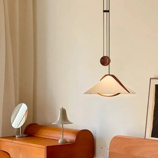 ZOWALA - Contemporary Cone Fabric Wood Bedroom Walnut Pendant Light Image - 2