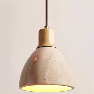 ZOWALA - Contemporary Globe Wood Stone Bedroom Walnut Pendant Light Image - 10