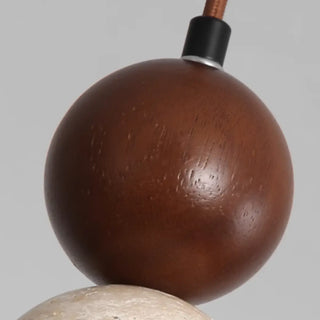 ZOWALA - Contemporary Globe Wood Stone Bedroom Walnut Pendant Light Image - 13