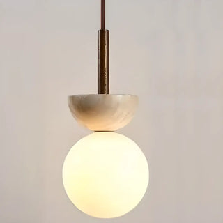 ZOWALA - Contemporary Globe Wood Stone Bedroom Walnut Pendant Light Image - 15