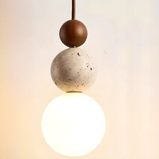 ZOWALA - Contemporary Globe Wood Stone Bedroom Walnut Pendant Light Image - 16