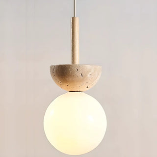 ZOWALA - Contemporary Globe Wood Stone Bedroom Walnut Pendant Light Image - 17