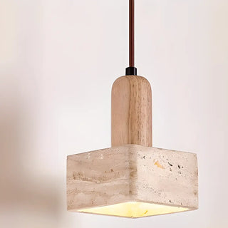 ZOWALA - Contemporary Globe Wood Stone Bedroom Walnut Pendant Light Image - 18