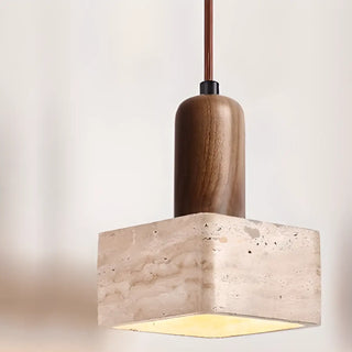 ZOWALA - Contemporary Globe Wood Stone Bedroom Walnut Pendant Light Image - 19