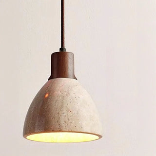 ZOWALA - Contemporary Globe Wood Stone Bedroom Walnut Pendant Light Image - 20
