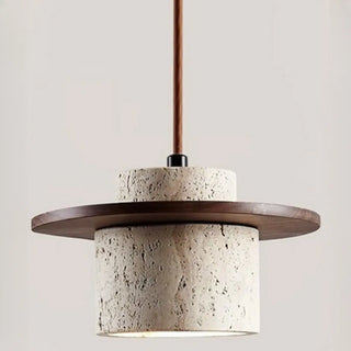 ZOWALA - Contemporary Globe Wood Stone Bedroom Walnut Pendant Light Image - 21