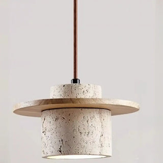 ZOWALA - Contemporary Globe Wood Stone Bedroom Walnut Pendant Light Image - 22