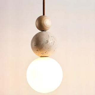 ZOWALA - Contemporary Globe Wood Stone Bedroom Walnut Pendant Light Image - 23