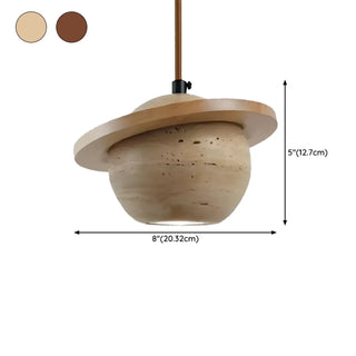 ZOWALA - Contemporary Globe Wood Stone Bedroom Walnut Pendant Light #size