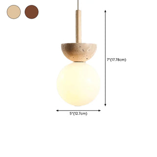 ZOWALA - Contemporary Globe Wood Stone Bedroom Walnut Pendant Light Image - 25