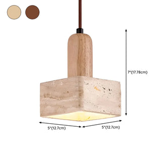 ZOWALA - Contemporary Globe Wood Stone Bedroom Walnut Pendant Light Image - 26