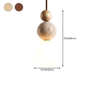 ZOWALA - Contemporary Globe Wood Stone Bedroom Walnut Pendant Light Image - 29