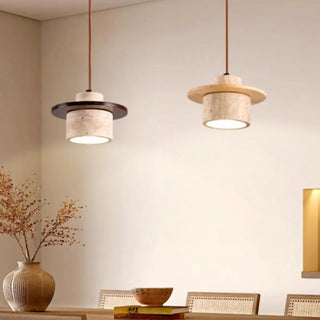 ZOWALA - Contemporary Globe Wood Stone Bedroom Walnut Pendant Light Image - 3