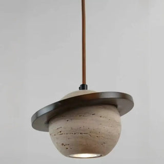ZOWALA - Contemporary Globe Wood Stone Bedroom Walnut Pendant Light Image - 5