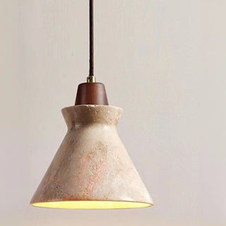 ZOWALA - Contemporary Globe Wood Stone Bedroom Walnut Pendant Light Image - 6