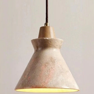 ZOWALA - Contemporary Globe Wood Stone Bedroom Walnut Pendant Light Image - 7
