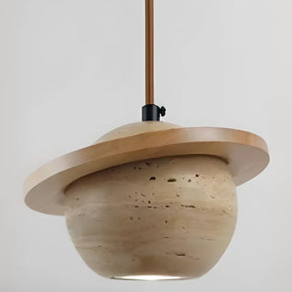 ZOWALA - Contemporary Globe Wood Stone Bedroom Walnut Pendant Light Image - 8