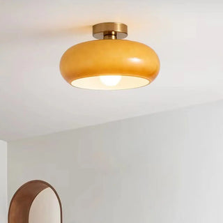 ZOWALA - Coppery Orange Drum Glass Semi-Flush Mount Light Image - 1